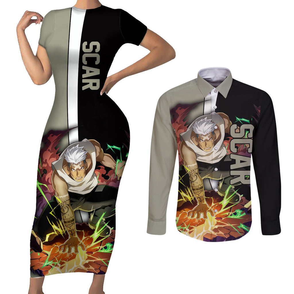 Scar - Fullmetal Alchemist Couples Matching Short Sleeve Bodycon Dress and Long Sleeve Button Shirt Manga Style
