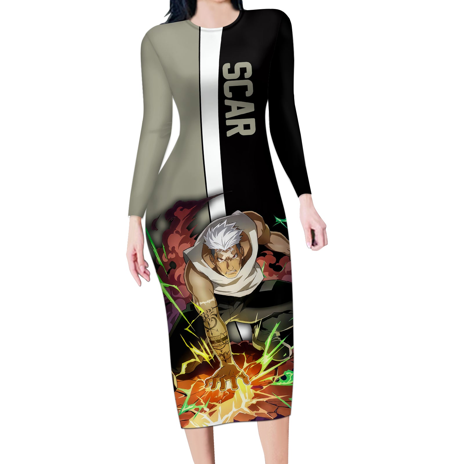 Scar - Fullmetal Alchemist Long Sleeve Bodycon Dress Manga Style