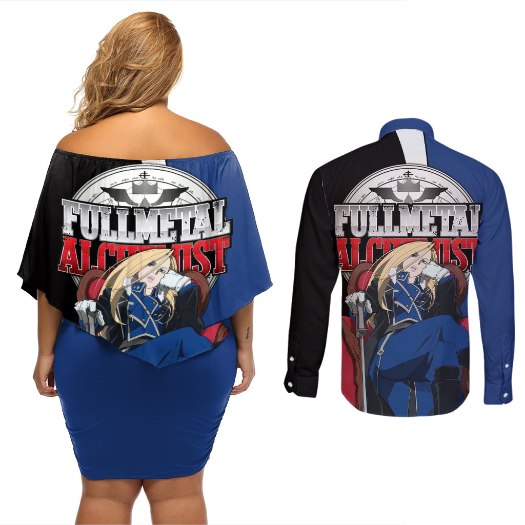 Armstrong Olivier Mira - Fullmetal Alchemist Couples Matching Off Shoulder Short Dress and Long Sleeve Button Shirt Anime Style