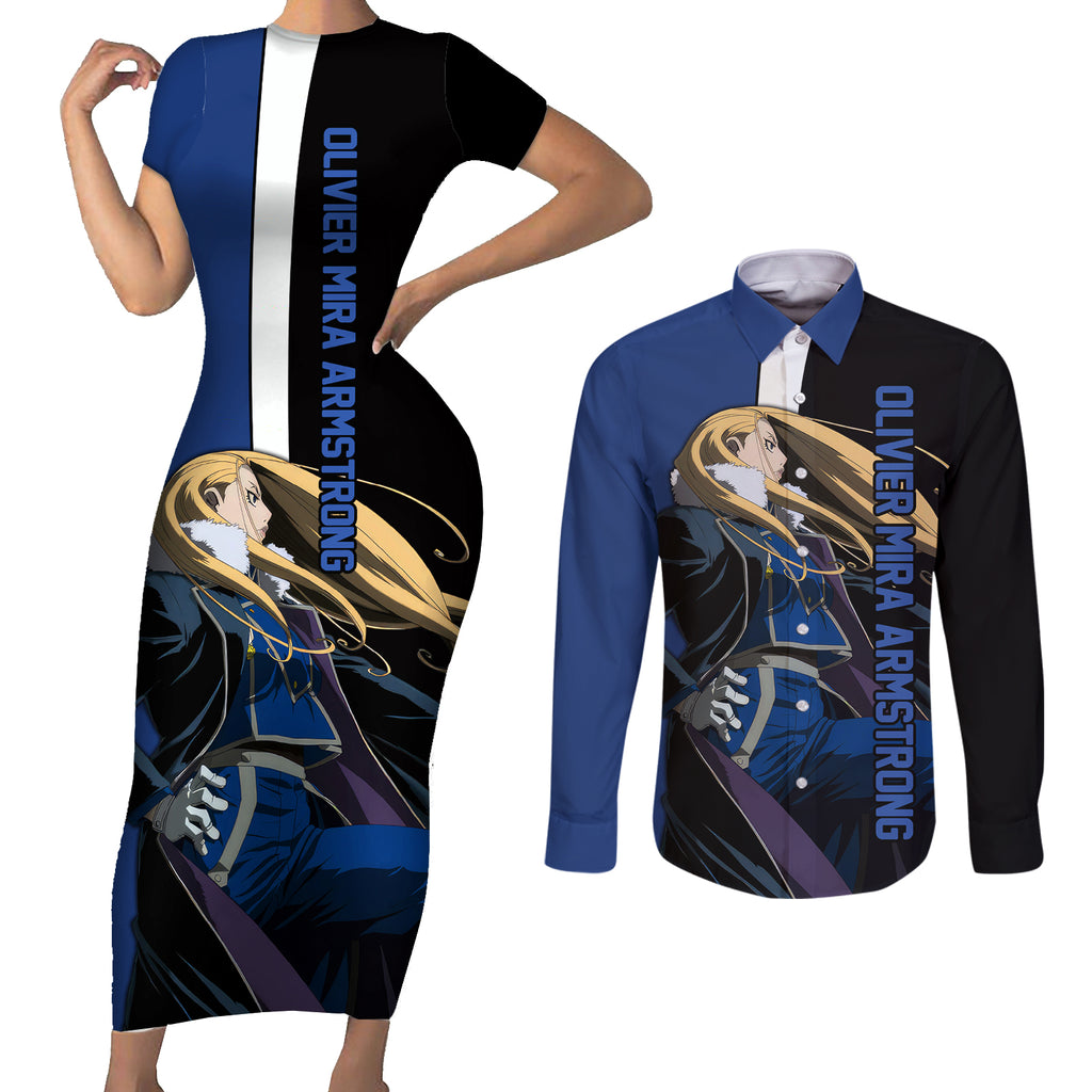 Armstrong Olivier Mira - Fullmetal Alchemist Couples Matching Short Sleeve Bodycon Dress and Long Sleeve Button Shirt Anime Style