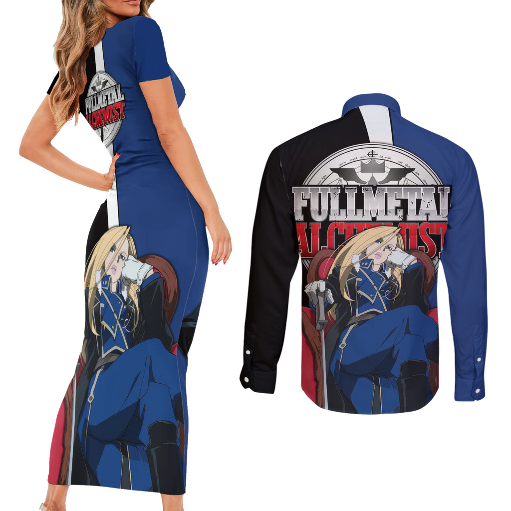 Armstrong Olivier Mira - Fullmetal Alchemist Couples Matching Short Sleeve Bodycon Dress and Long Sleeve Button Shirt Anime Style