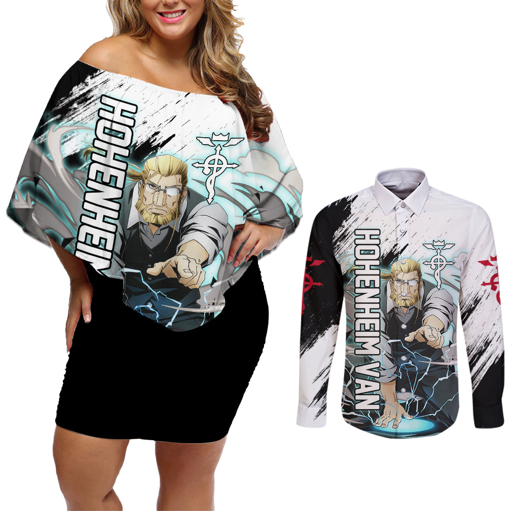 Hohenheim Van - Fullmetal Alchemist Couples Matching Off Shoulder Short Dress and Long Sleeve Button Shirt Anime Grunge Pattern Style