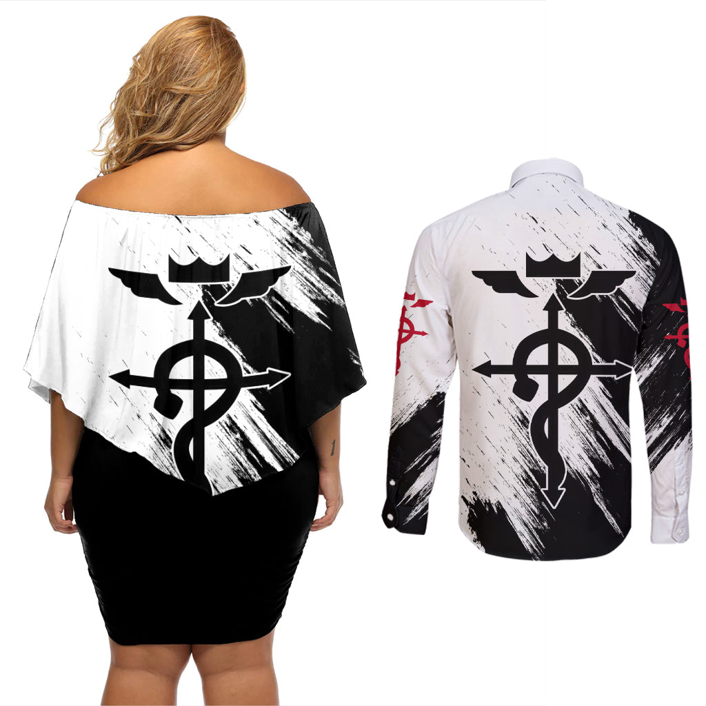Hohenheim Van - Fullmetal Alchemist Couples Matching Off Shoulder Short Dress and Long Sleeve Button Shirt Anime Grunge Pattern Style