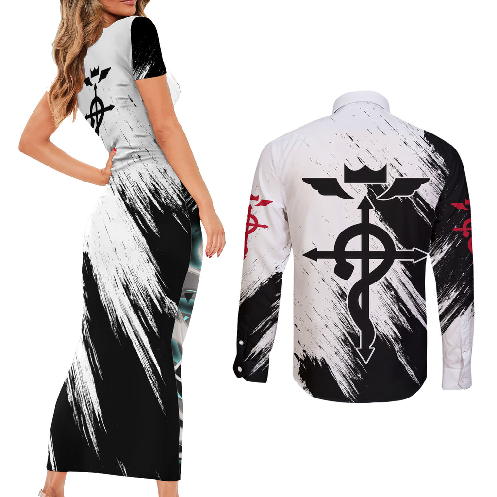 Hohenheim Van - Fullmetal Alchemist Couples Matching Short Sleeve Bodycon Dress and Long Sleeve Button Shirt Anime Grunge Pattern Style