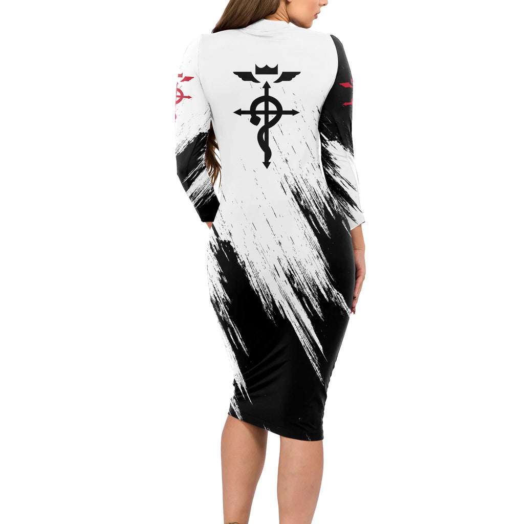 Hohenheim Van - Fullmetal Alchemist Long Sleeve Bodycon Dress Anime Grunge Pattern Style