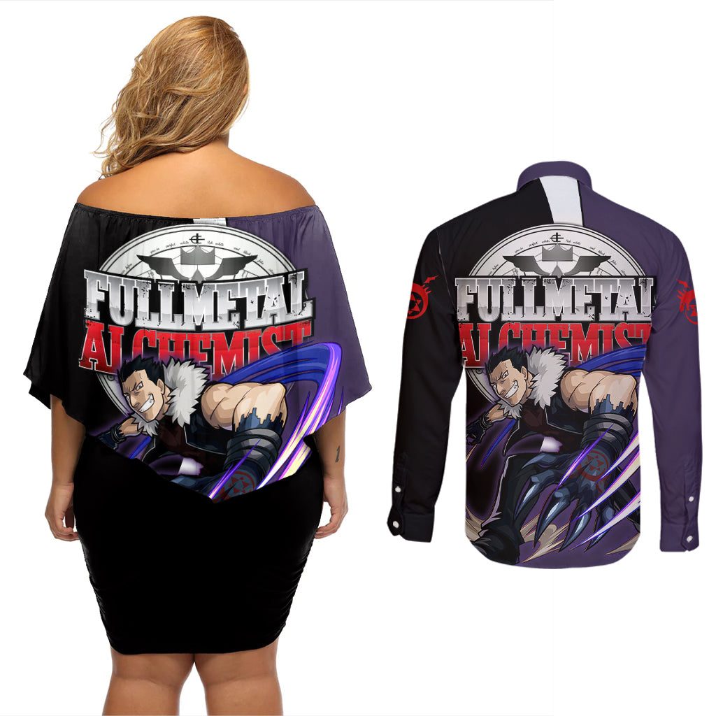 Greed - Fullmetal Alchemist Couples Matching Off Shoulder Short Dress and Long Sleeve Button Shirt Anime Style