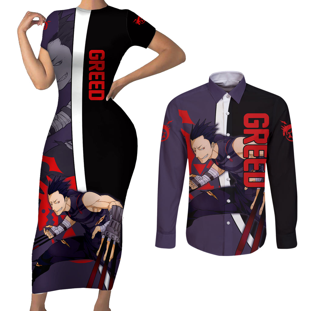 Greed - Fullmetal Alchemist Couples Matching Short Sleeve Bodycon Dress and Long Sleeve Button Shirt Anime Style