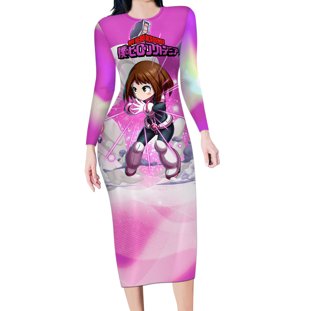 Ochako Uraraka Long Sleeve Bodycon Dress Anime Style