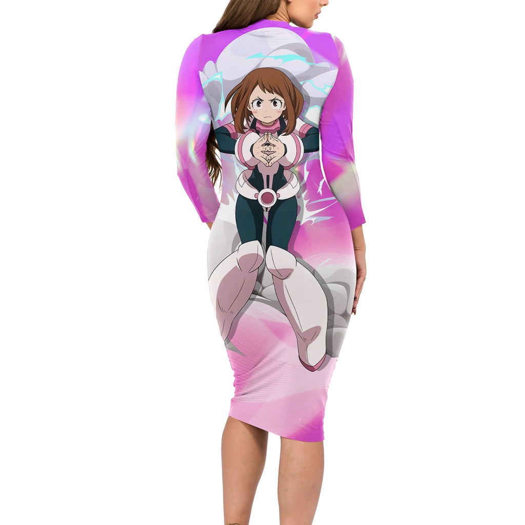 Ochako Uraraka Long Sleeve Bodycon Dress Anime Style