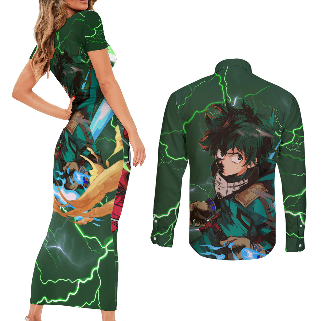 Izuku Midoriya Deku - My Hero Academia Couples Matching Short Sleeve Bodycon Dress and Long Sleeve Button Shirt Anime Style