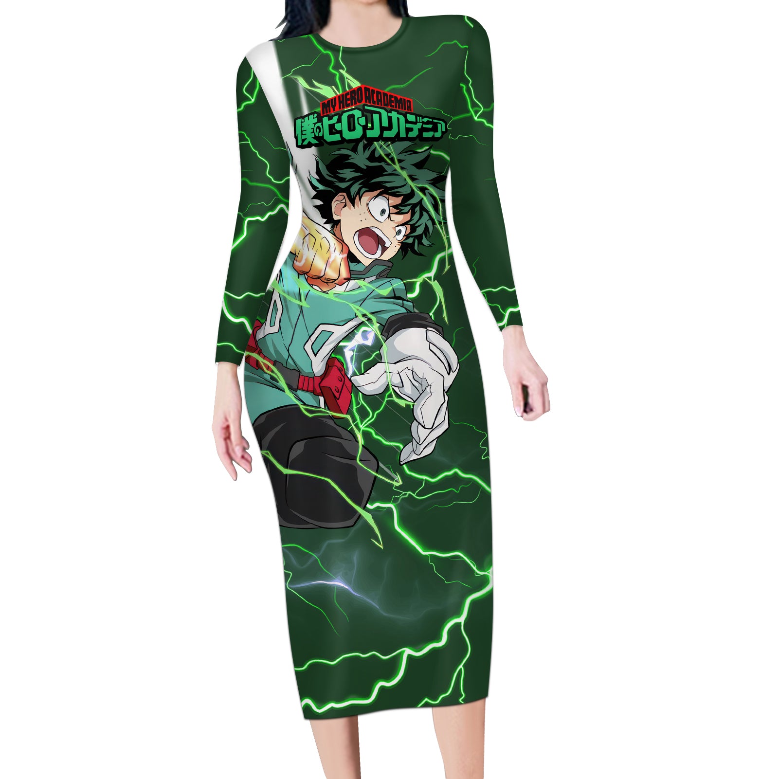 Izuku Midoriya Deku - My Hero Academia Long Sleeve Bodycon Dress Anime Style