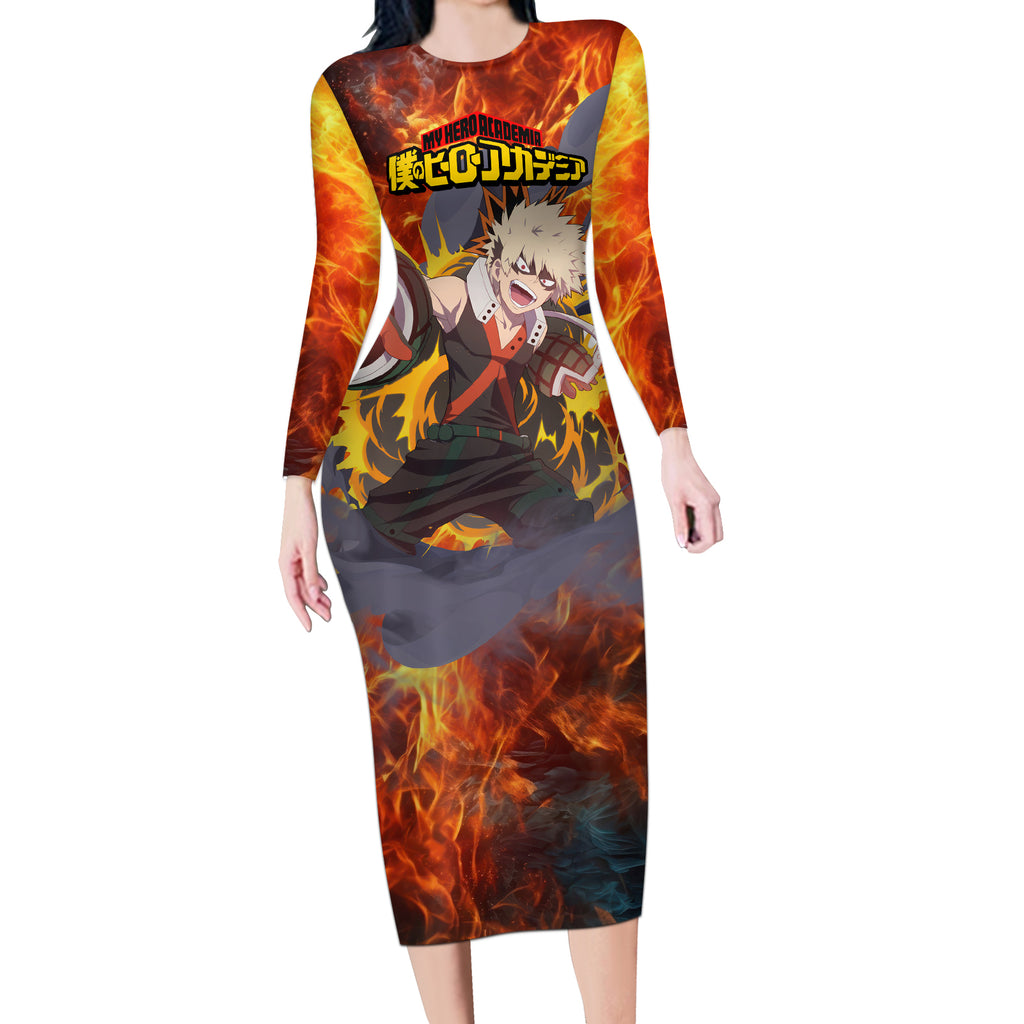 Katsuki Bakugou - My Hero Academia Long Sleeve Bodycon Dress Anime Style