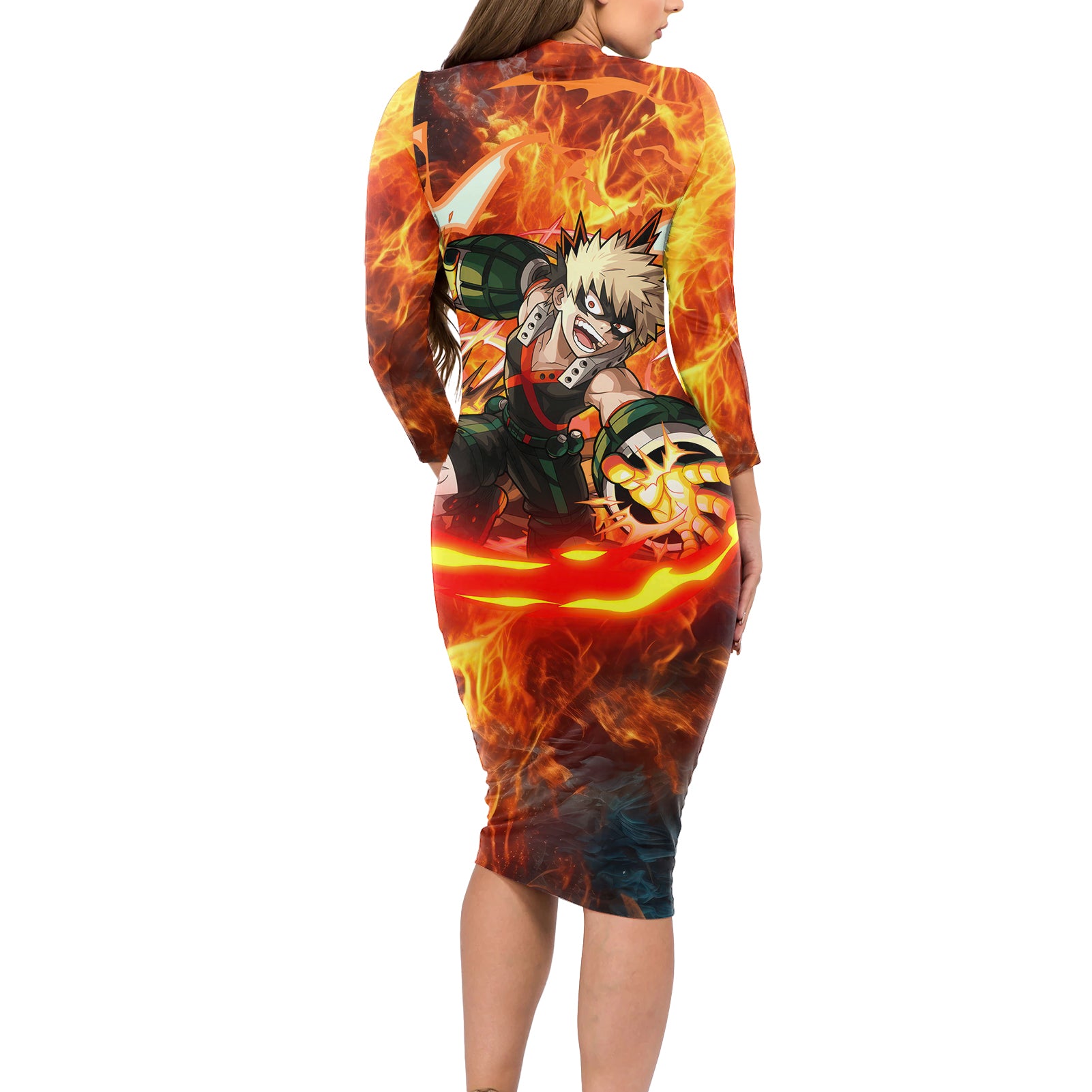 Katsuki Bakugou - My Hero Academia Long Sleeve Bodycon Dress Anime Style