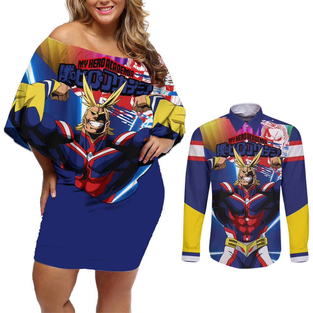 Toshinori Yagi - My Hero Academia Couples Matching Off Shoulder Short Dress and Long Sleeve Button Shirt Anime Style