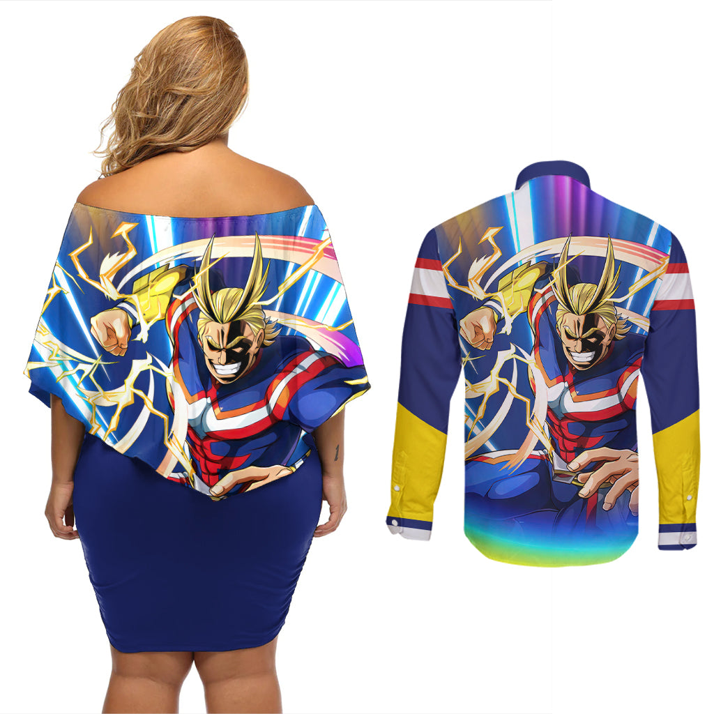 Toshinori Yagi - My Hero Academia Couples Matching Off Shoulder Short Dress and Long Sleeve Button Shirt Anime Style