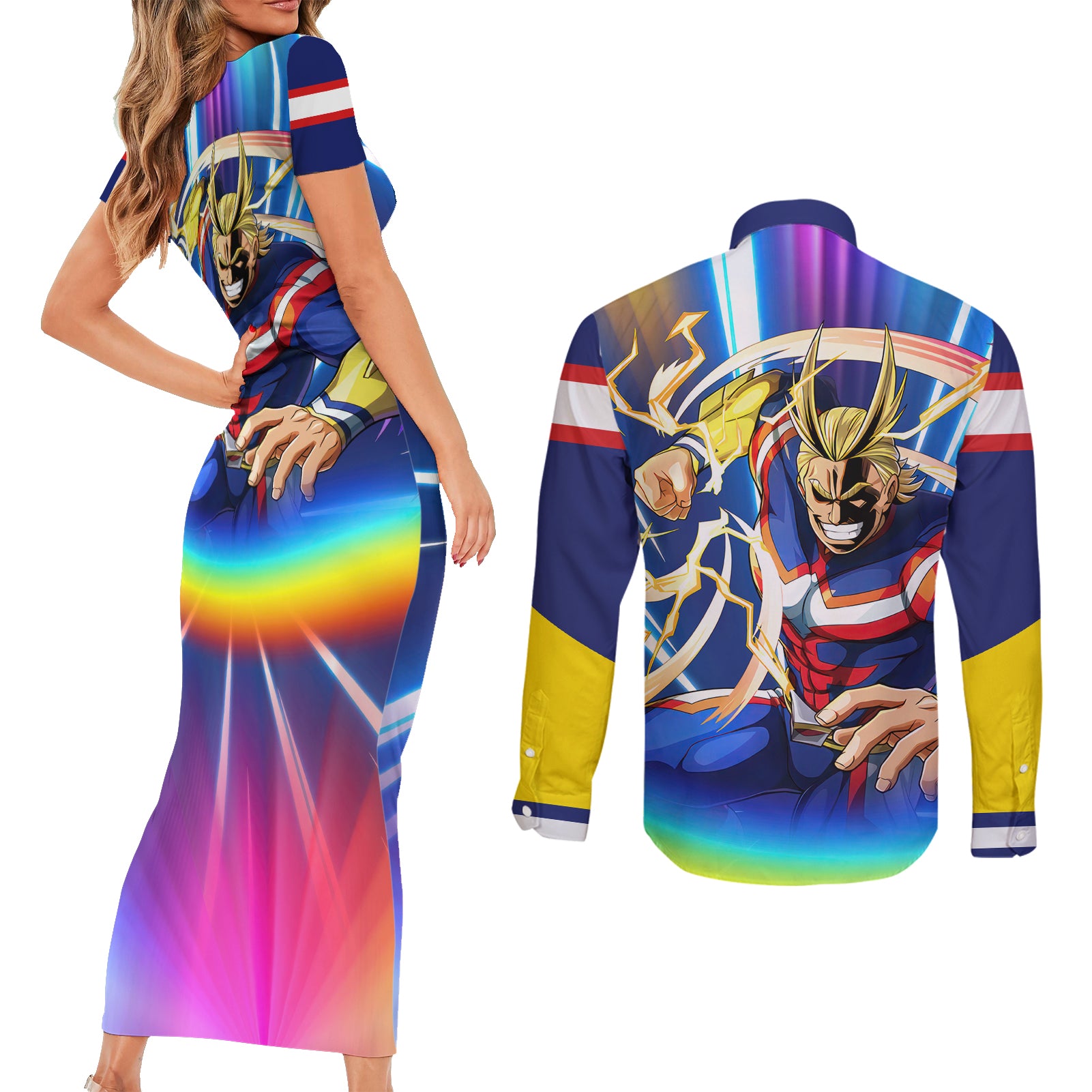 Toshinori Yagi - My Hero Academia Couples Matching Short Sleeve Bodycon Dress and Long Sleeve Button Shirt Anime Style