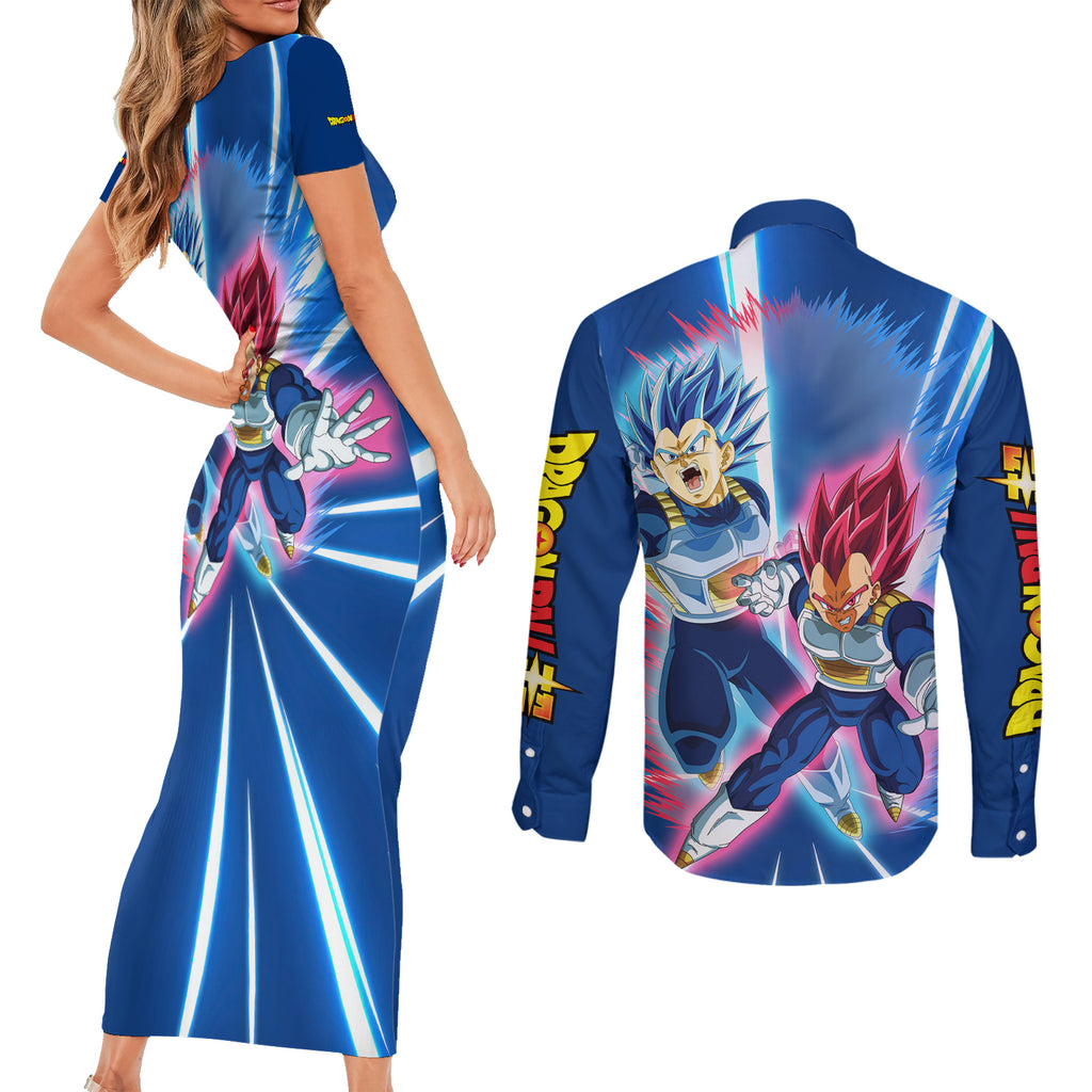 Prince Vegeta - Dragon Ball Couples Matching Short Sleeve Bodycon Dress and Long Sleeve Button Shirt Anime Style