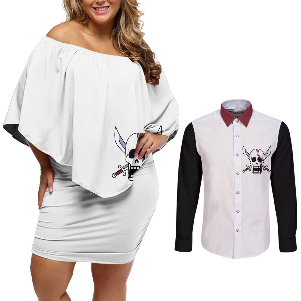 Shank Red Hair - One Piece Couples Matching Off Shoulder Short Dress and Long Sleeve Button Shirt Anime Uniform Style