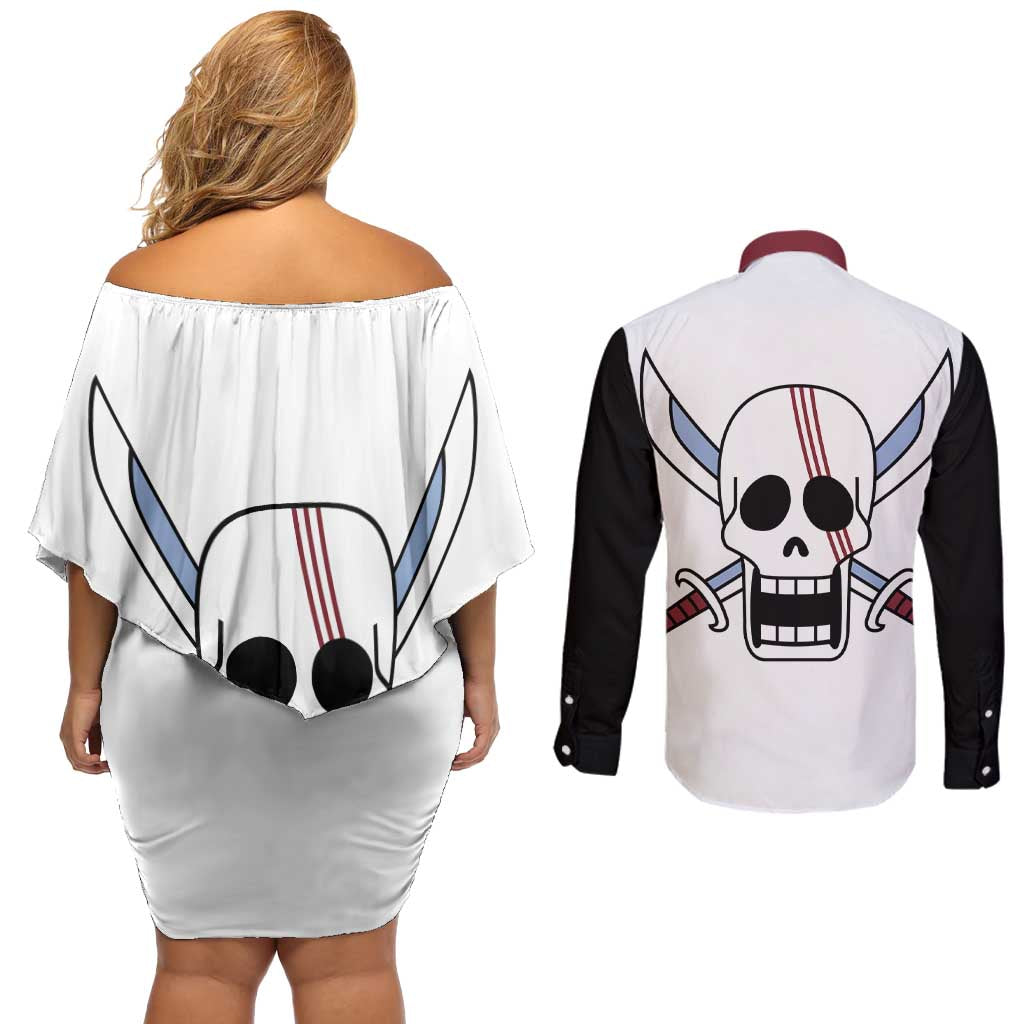 Shank Red Hair - One Piece Couples Matching Off Shoulder Short Dress and Long Sleeve Button Shirt Anime Uniform Style