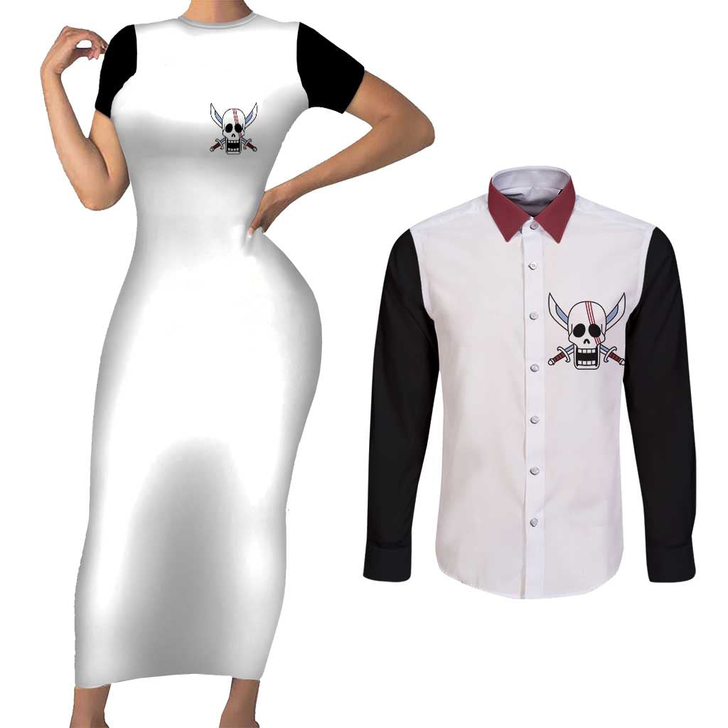 Shank Red Hair - One Piece Couples Matching Short Sleeve Bodycon Dress and Long Sleeve Button Shirt Anime Uniform Style