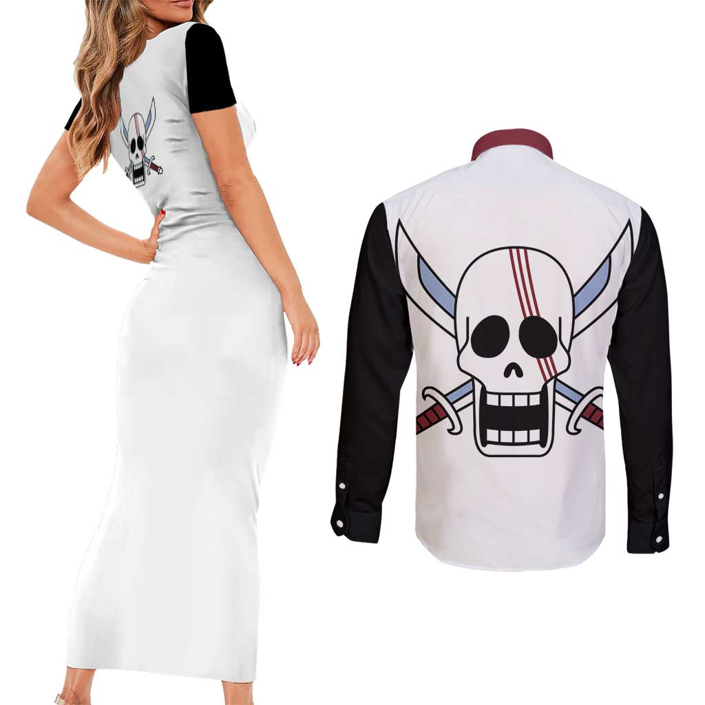 Shank Red Hair - One Piece Couples Matching Short Sleeve Bodycon Dress and Long Sleeve Button Shirt Anime Uniform Style