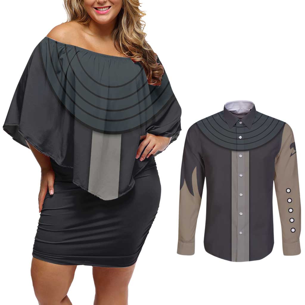 Gajeel Redfox - Fairy Tail Couples Matching Off Shoulder Short Dress and Long Sleeve Button Shirt Anime Uniform Style