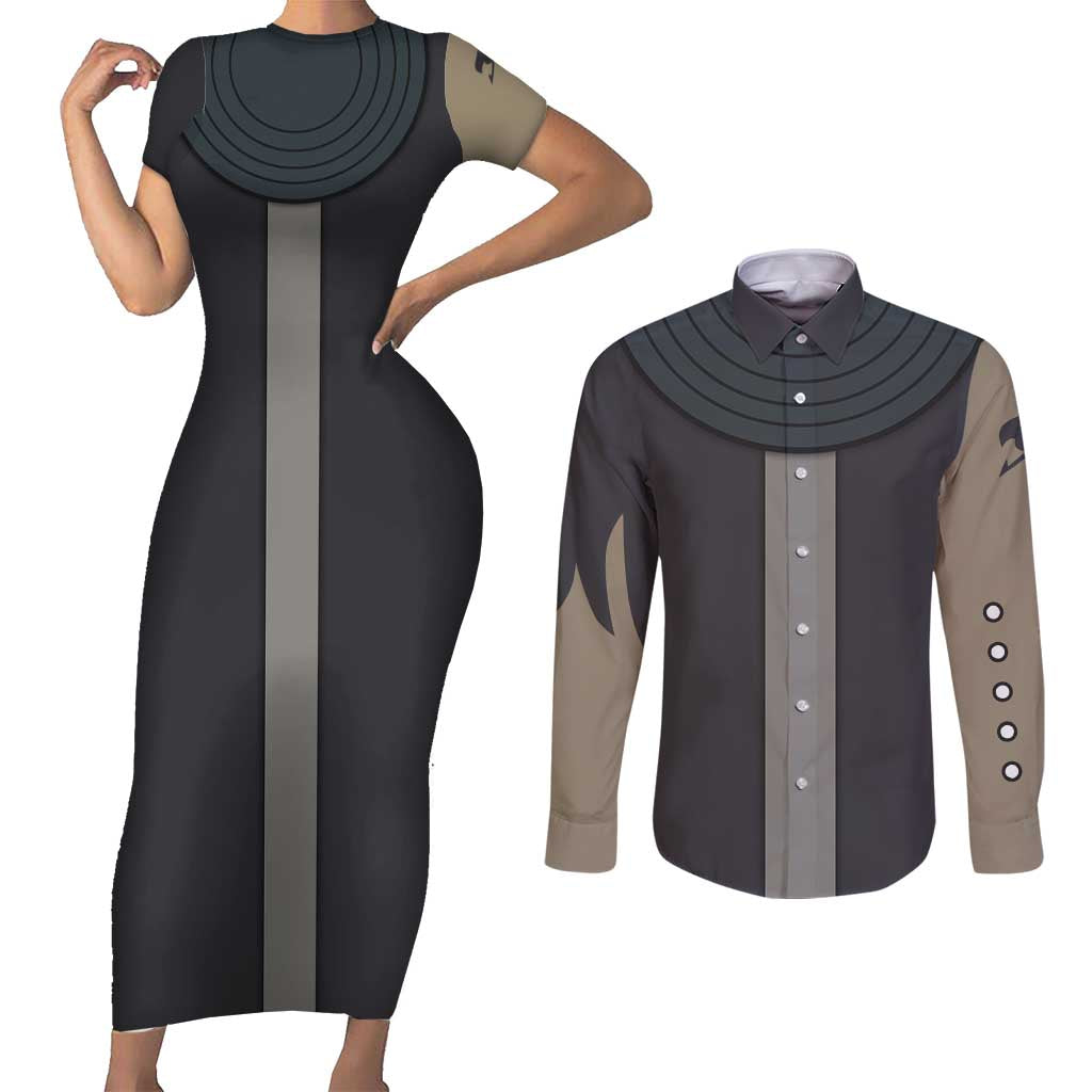 Gajeel Redfox - Fairy Tail Couples Matching Short Sleeve Bodycon Dress and Long Sleeve Button Shirt Anime Uniform Style