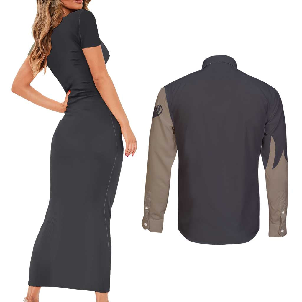Gajeel Redfox - Fairy Tail Couples Matching Short Sleeve Bodycon Dress and Long Sleeve Button Shirt Anime Uniform Style