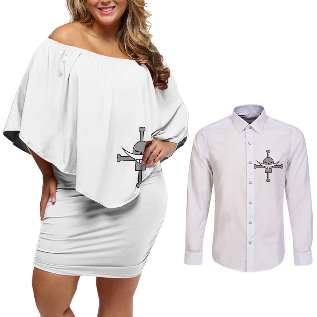 Edward Newgate - White Beard - One Piece Couples Matching Off Shoulder Short Dress and Long Sleeve Button Shirt Anime Uniform Style