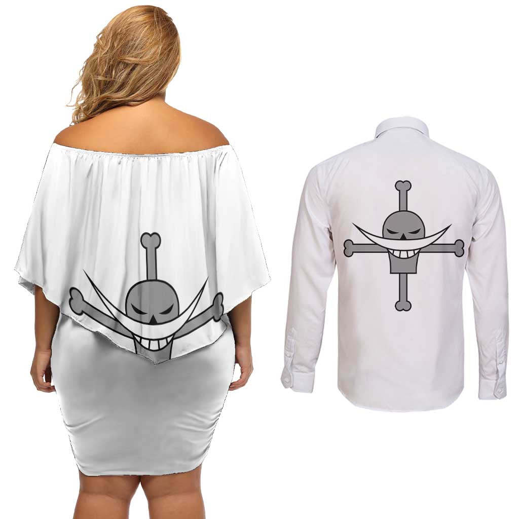 Edward Newgate - White Beard - One Piece Couples Matching Off Shoulder Short Dress and Long Sleeve Button Shirt Anime Uniform Style