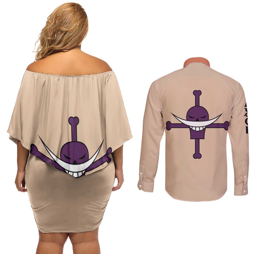 Portgas D. Ace - One Piece Couples Matching Off Shoulder Short Dress and Long Sleeve Button Shirt Anime Uniform Style