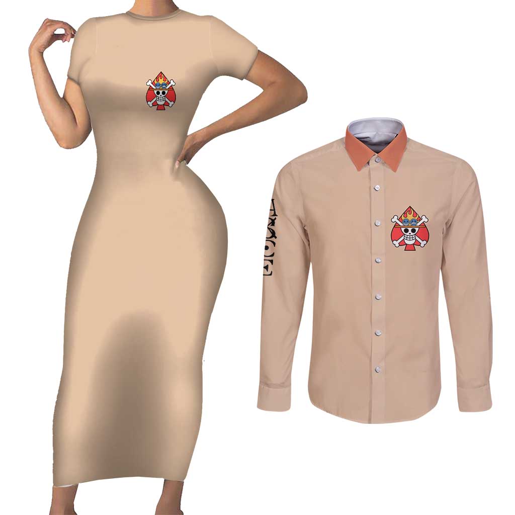 Portgas D. Ace - One Piece Couples Matching Short Sleeve Bodycon Dress and Long Sleeve Button Shirt Anime Uniform Style