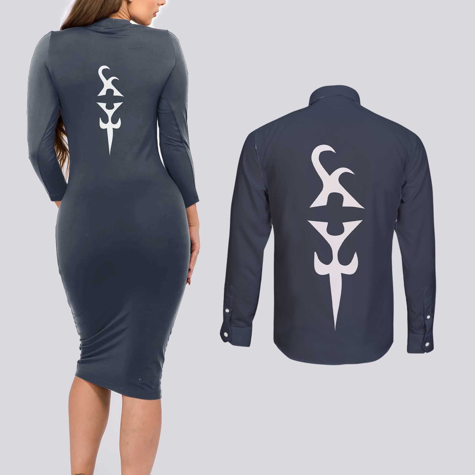 Jellal Fernandes - Fairy Tail Couples Matching Long Sleeve Bodycon Dress and Long Sleeve Button Shirt Anime Uniform Style