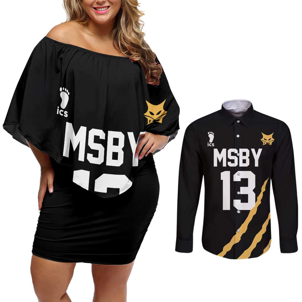 MSBY Atsumu Miya - Number 13 - Haikyu Couples Matching Off Shoulder Short Dress and Long Sleeve Button Shirt Anime Uniform Style
