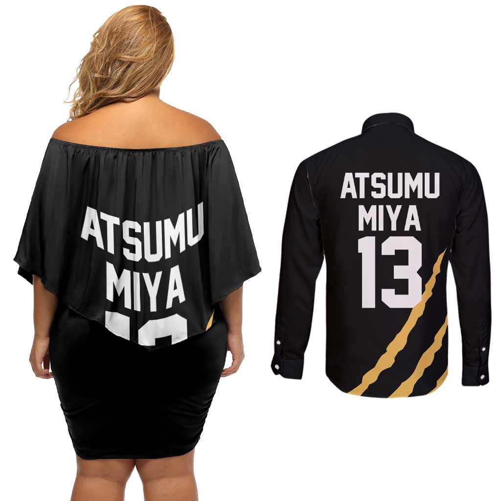 MSBY Atsumu Miya - Number 13 - Haikyu Couples Matching Off Shoulder Short Dress and Long Sleeve Button Shirt Anime Uniform Style
