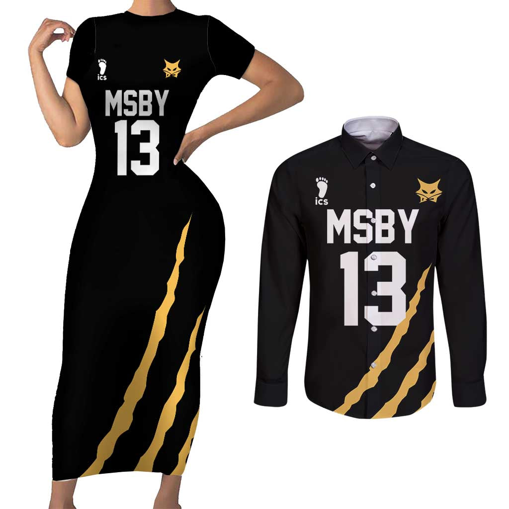 MSBY Atsumu Miya - Number 13 - Haikyu Couples Matching Short Sleeve Bodycon Dress and Long Sleeve Button Shirt Anime Uniform Style