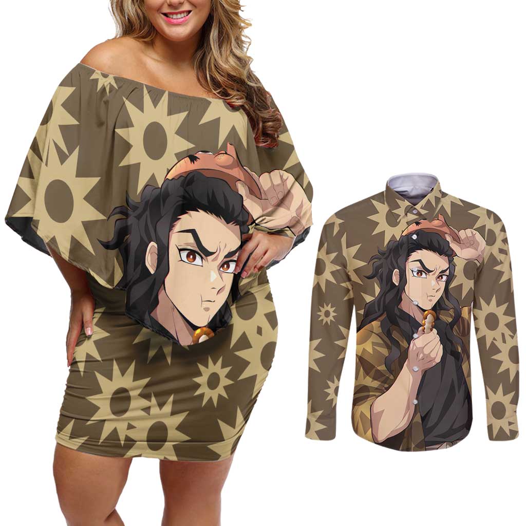 Hotaru Haganezuka - Demon Slayer Couples Matching Off Shoulder Short Dress and Long Sleeve Button Shirt Anime Style