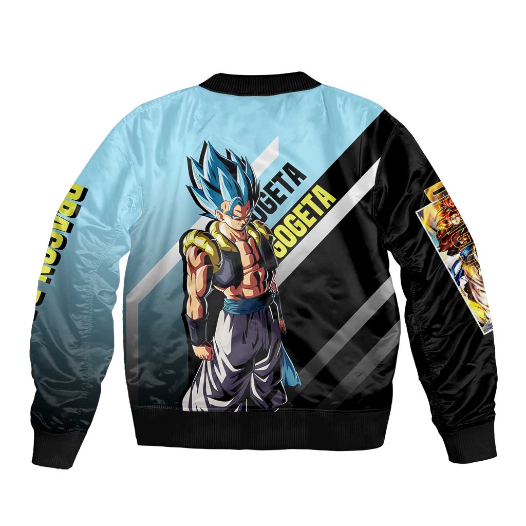 Gogeta Dragon Ball Bomber Jacket with Fusion Form and Dynamic Action Pose Design - The Mazicc