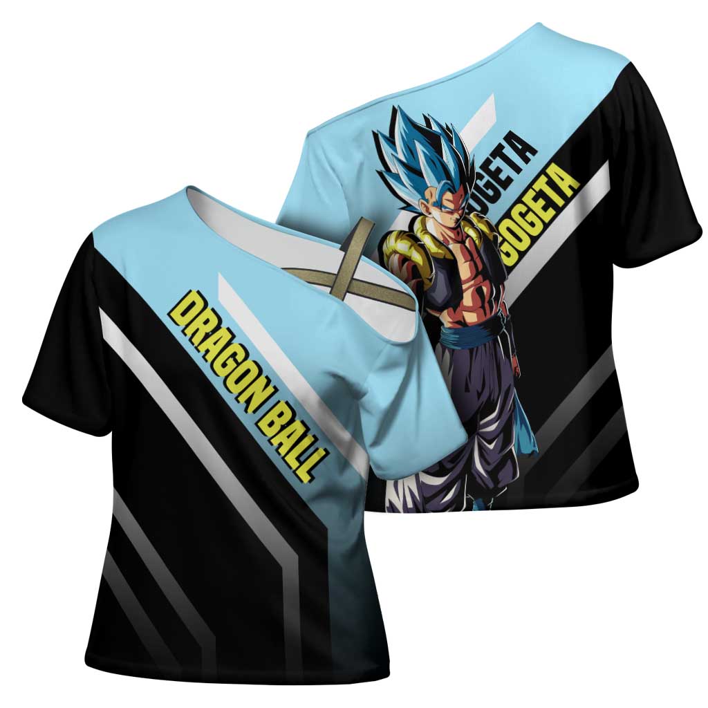 Gogeta Dragon Ball Cross Shoulder Shirt with Fusion Form and Dynamic Action Pose Design - The Mazicc