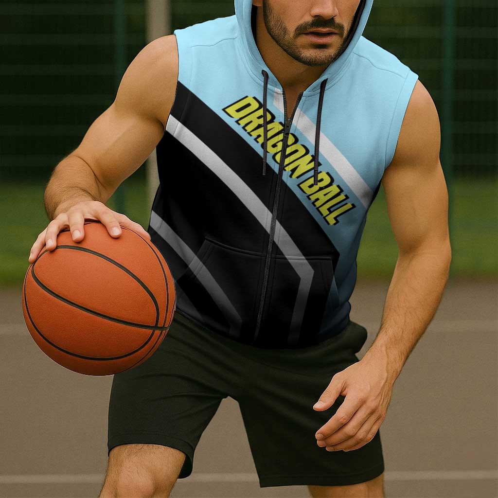 Gogeta Dragon Ball Sleeveless Zip Hoodie with Fusion Form and Dynamic Action Pose Design - The Mazicc