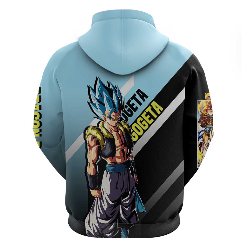Gogeta Dragon Ball Zip Hoodie with Fusion Form and Dynamic Action Pose Design - The Mazicc