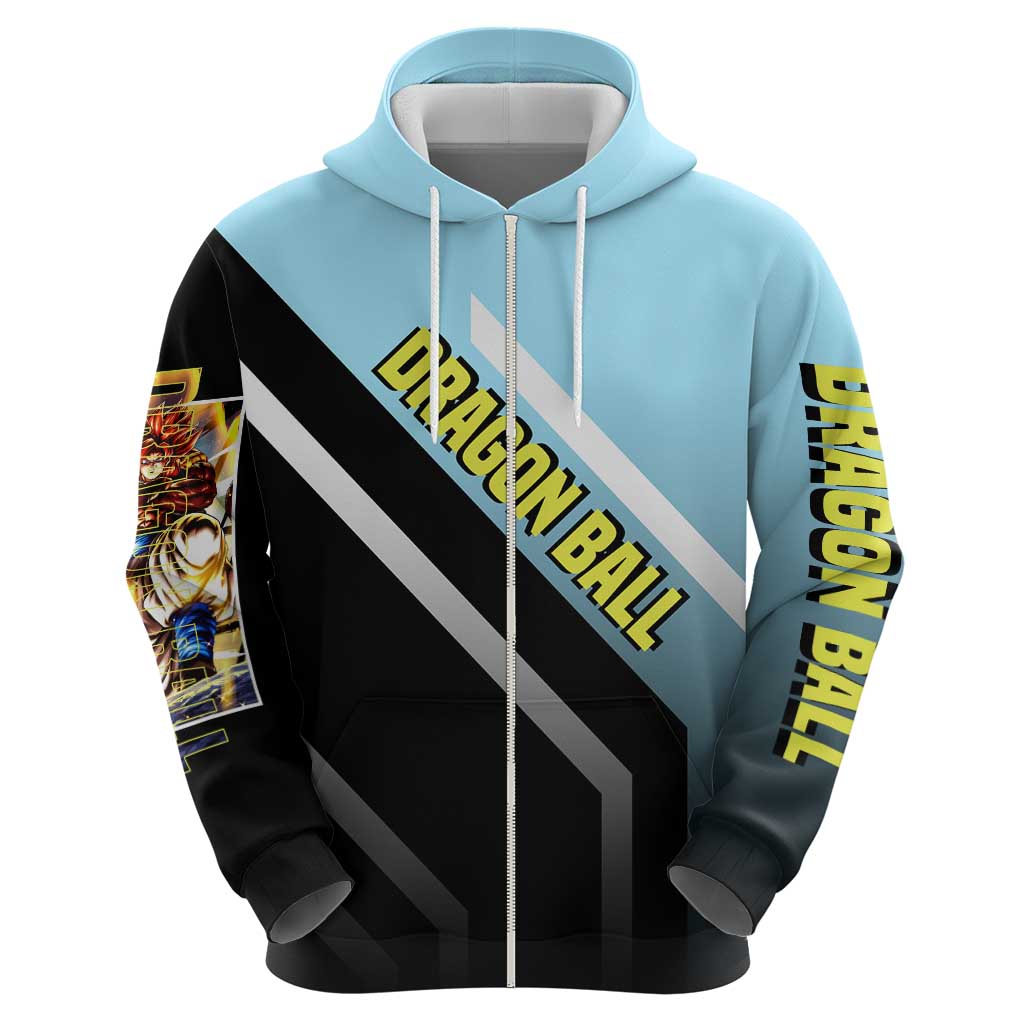 Gogeta Dragon Ball Zip Hoodie with Fusion Form and Dynamic Action Pose Design - The Mazicc