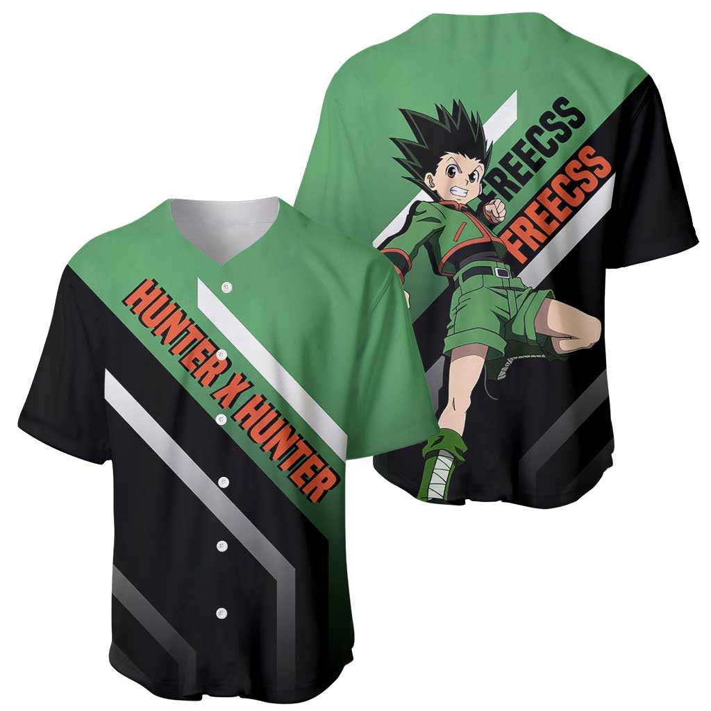 Gon Freecss Hunter x Hunter Baseball Jersey with Green Outfit and Adventure-Ready Pose Design - The Mazicc