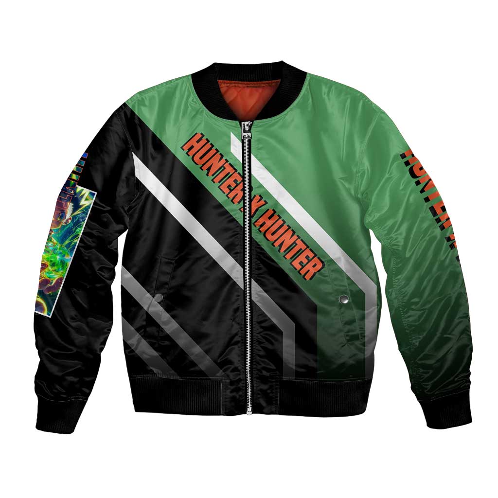 Gon Freecss Hunter x Hunter Bomber Jacket with Green Outfit and Adventure-Ready Pose Design - The Mazicc