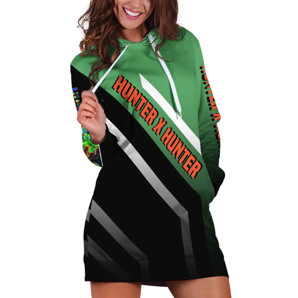 Gon Freecss Hunter x Hunter Hoodie Dress with Green Outfit and Adventure-Ready Pose Design - The Mazicc