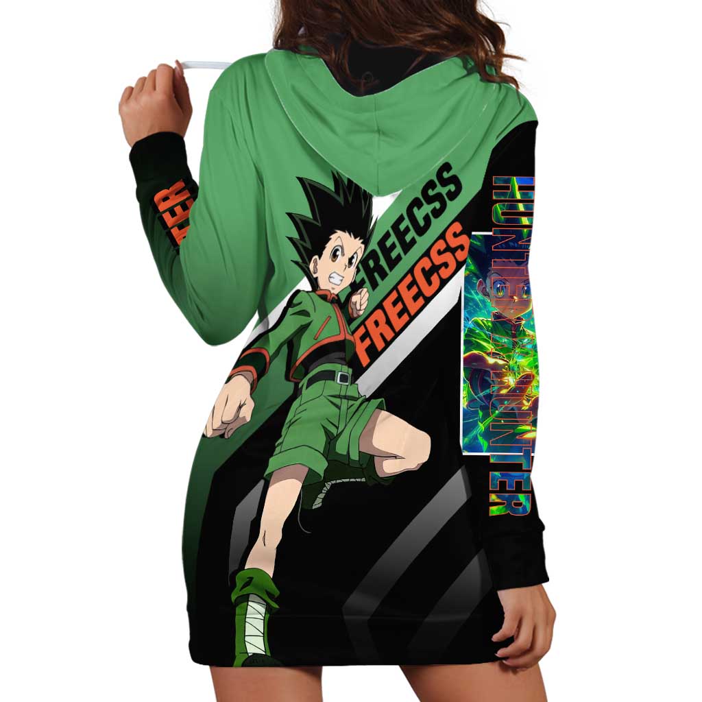 Gon Freecss Hunter x Hunter Hoodie Dress with Green Outfit and Adventure-Ready Pose Design - The Mazicc