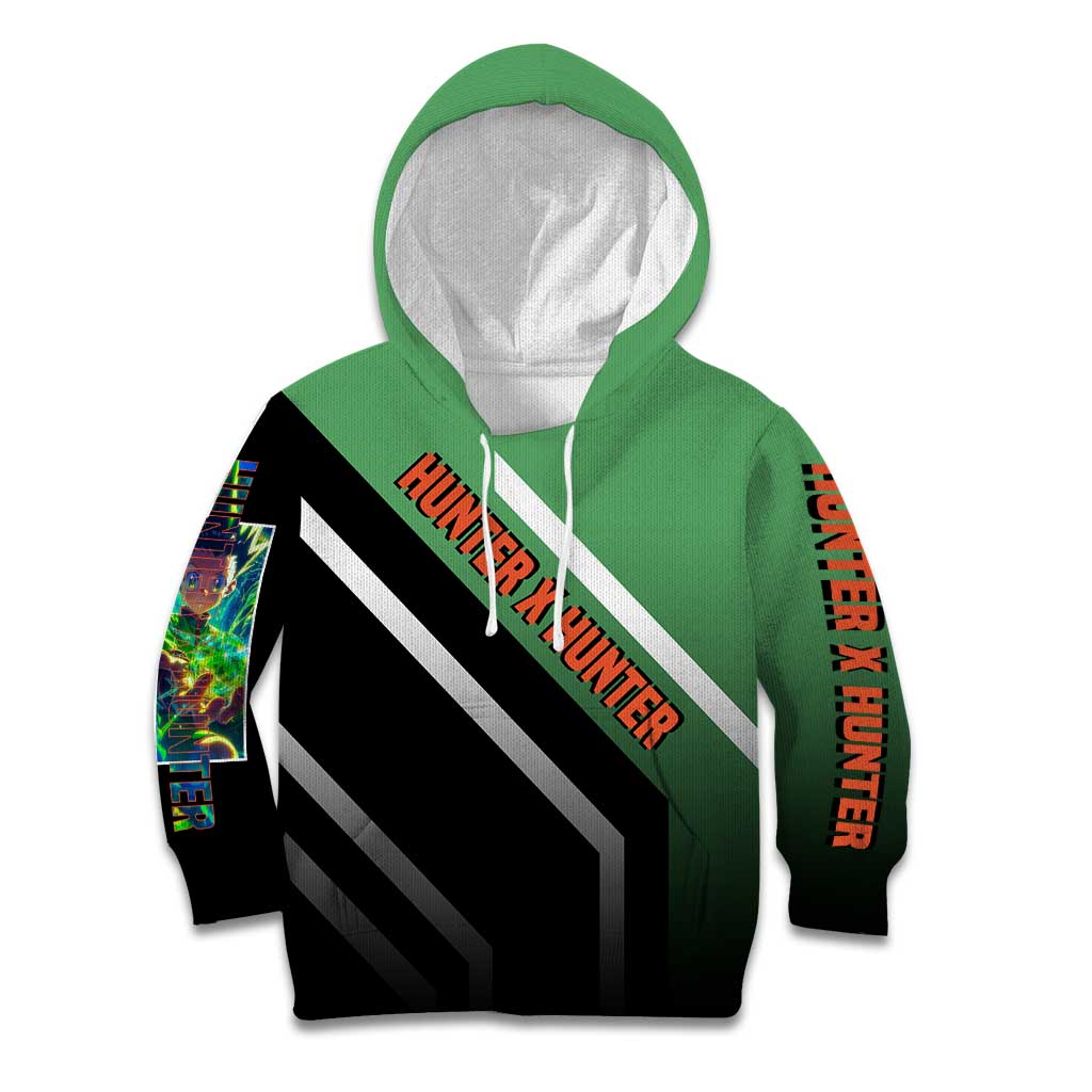 Gon Freecss Hunter x Hunter Kid Hoodie with Green Outfit and Adventure-Ready Pose Design - The Mazicc