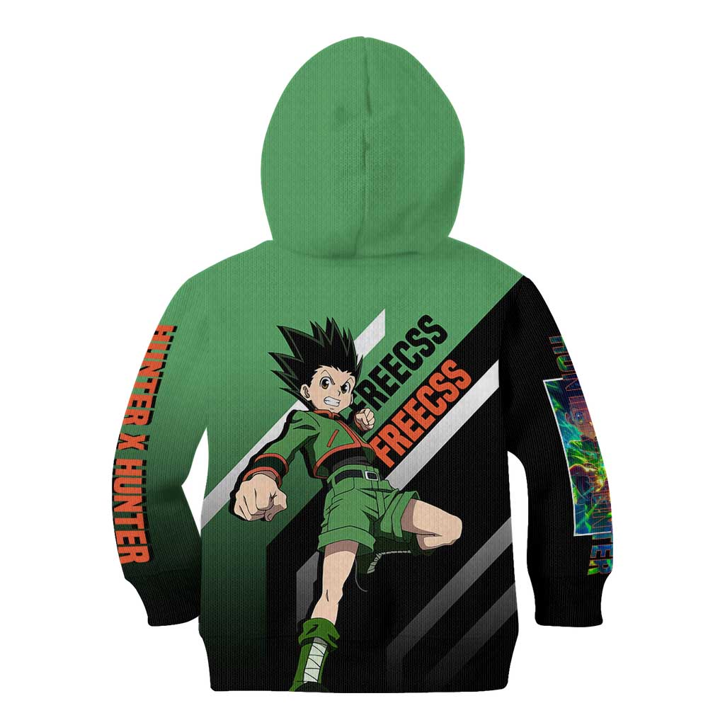 Gon Freecss Hunter x Hunter Kid Hoodie with Green Outfit and Adventure-Ready Pose Design - The Mazicc