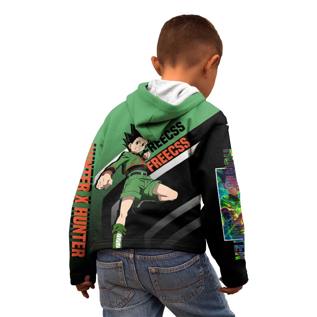 Gon Freecss Hunter x Hunter Kid Hoodie with Green Outfit and Adventure-Ready Pose Design - The Mazicc