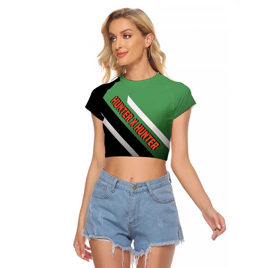 Gon Freecss Hunter x Hunter Raglan Cropped T Shirt with Green Outfit and Adventure-Ready Pose Design - The Mazicc